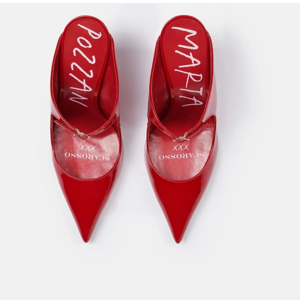 Scarosso 95mm Marta II Mule Pumps In Red Patent Leather Women's Sz. 37 EU/7.5 US